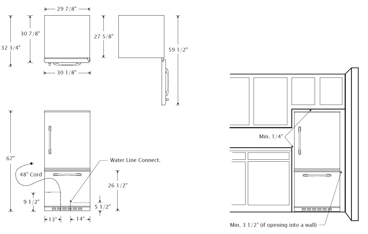 Retropolitan Fridge Dimensions Diagram